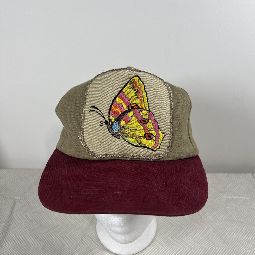 Vintage Cotton Brand Butterfly Embroidered Logo Cap Hat Adj. Mens Made‎ USA